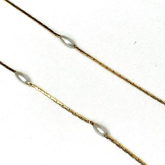 Napier Cocoon Link Chain Faux Pearl Station Necklace Gold Tone Opera Length 22" - Picture 2 of 7